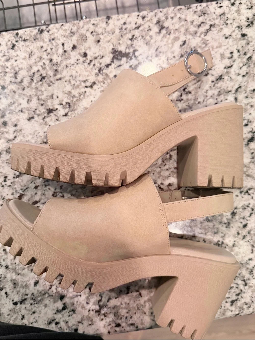 Madden Girl Nude Beige Platform Slingback Heeled Sandal